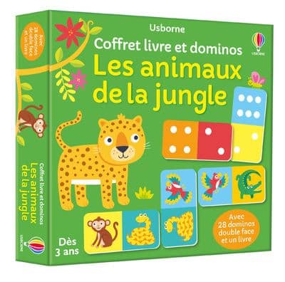 Les animaux de la jungle, coffret livre et dominos (Usborne)
