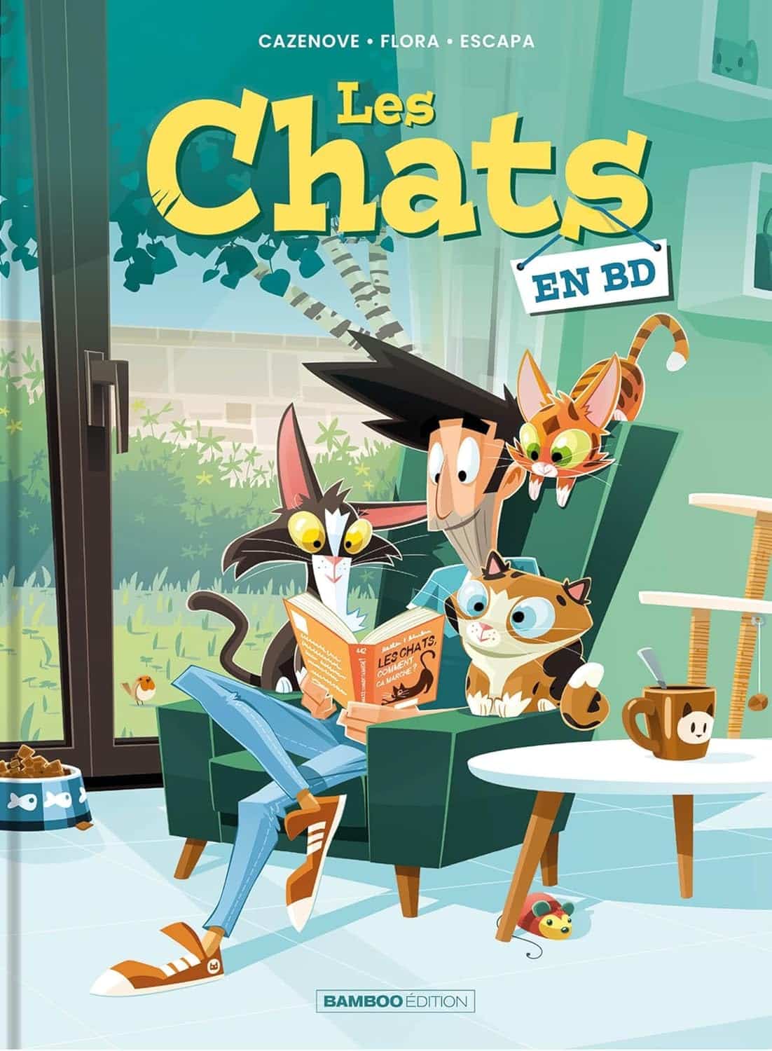 Les Chats en BD – Tome 3, couverture de Christophe Cazenove, Flora & Escapa, Bamboo Édition