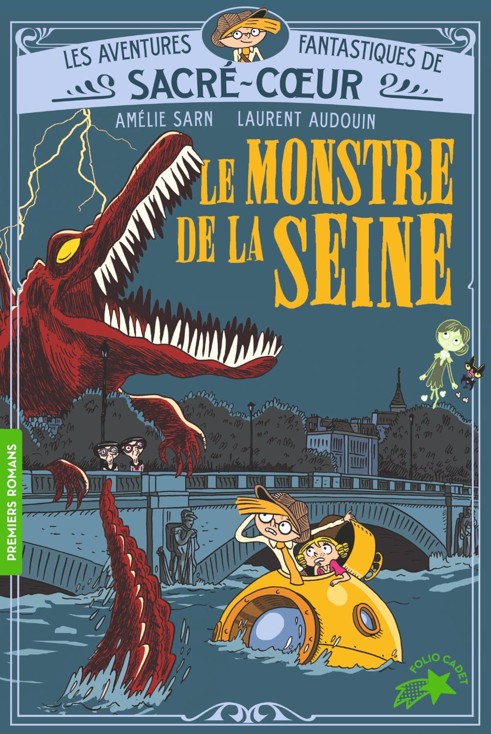 Couverture Les aventures fantastiques de Sacré-Cœur 7 Le monstre de la Seine Amélie Sarn Laurent Audouin Gallimard Jeunesse