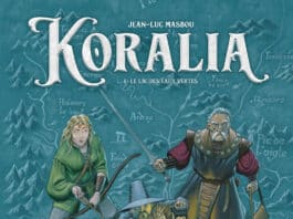 Couverture [BD] Koralia T1 – Le Lac des eaux vertes, de Jean-Luc Masbou (Delcourt – Terres de Légendes)