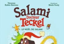 Couverture Salami docteur Teckel T5 Le Noël de Salami Rubio-Barreau Touly Gallimard Jeunesse