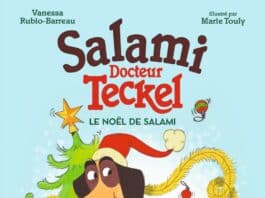 Couverture Salami docteur Teckel T5 Le Noël de Salami Rubio-Barreau Touly Gallimard Jeunesse