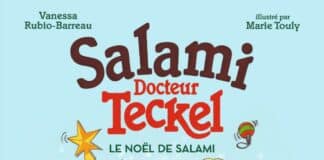 Couverture Salami docteur Teckel T5 Le Noël de Salami Rubio-Barreau Touly Gallimard Jeunesse