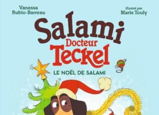 Couverture Salami docteur Teckel T5 Le Noël de Salami Rubio-Barreau Touly Gallimard Jeunesse