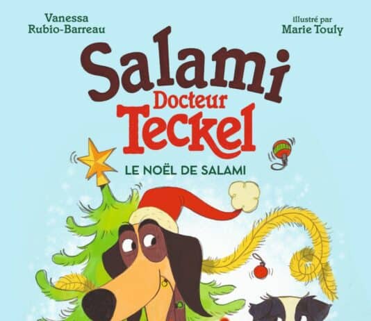 Couverture Salami docteur Teckel T5 Le Noël de Salami Rubio-Barreau Touly Gallimard Jeunesse